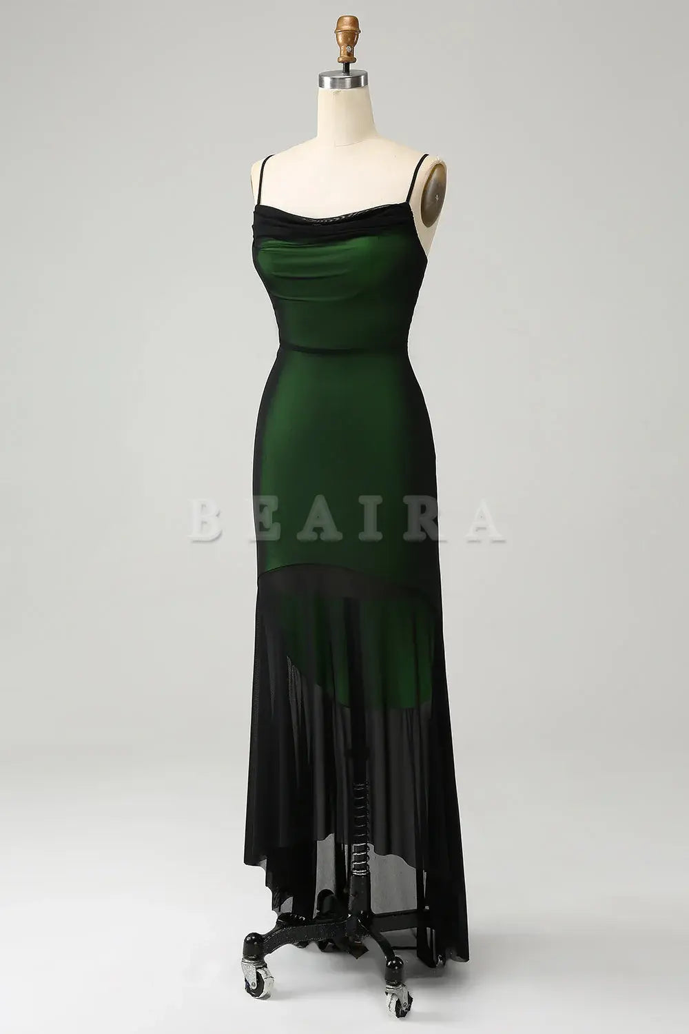 Beaira Black Green Mermaid Spaghetti Straps Chiffon Bridesmaid Dress with Lace Up Back Bridesmaid dress shop