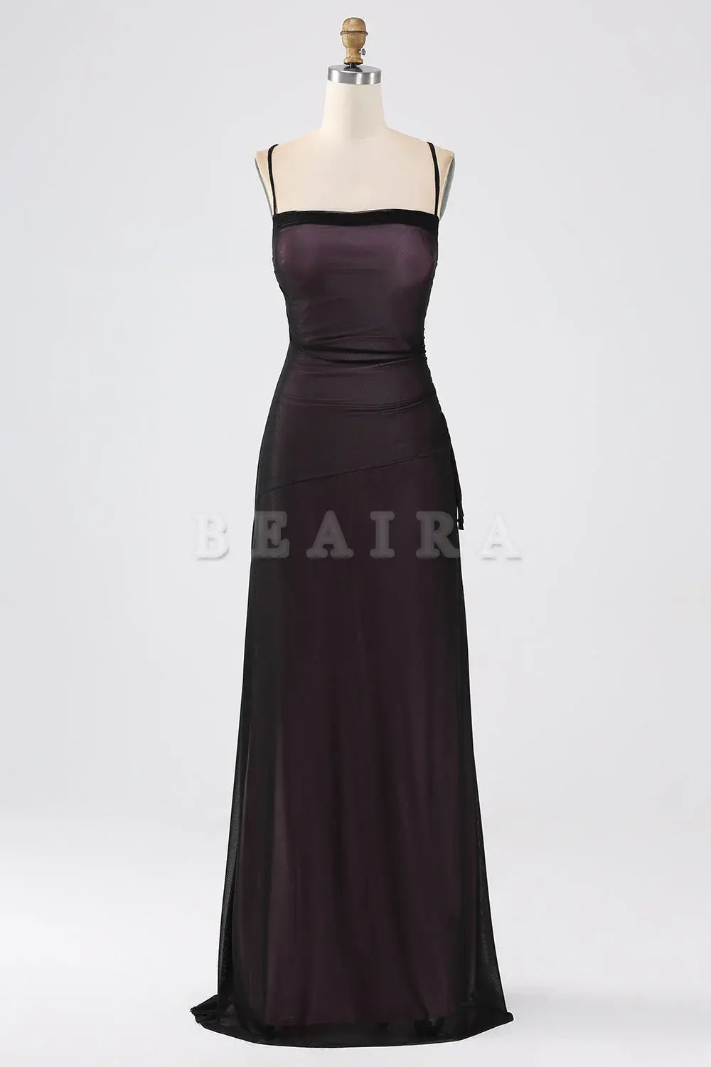 Beaira Black Pink Sheath Spaghetti Straps Backless Maxi Bridesmaid Dress Bridesmaid dress shop