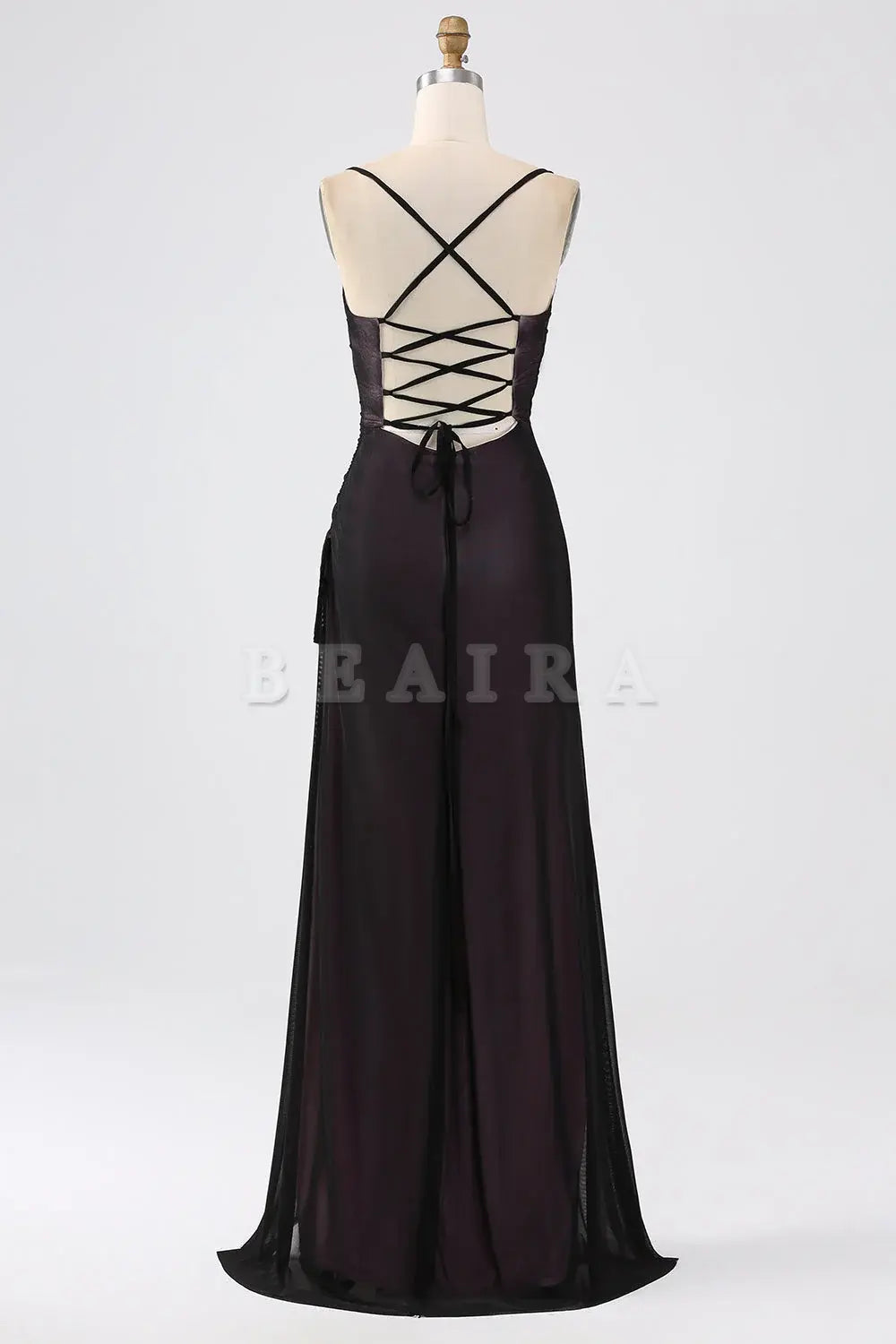 Beaira Black Pink Sheath Spaghetti Straps Backless Maxi Bridesmaid Dress Bridesmaid dress shop