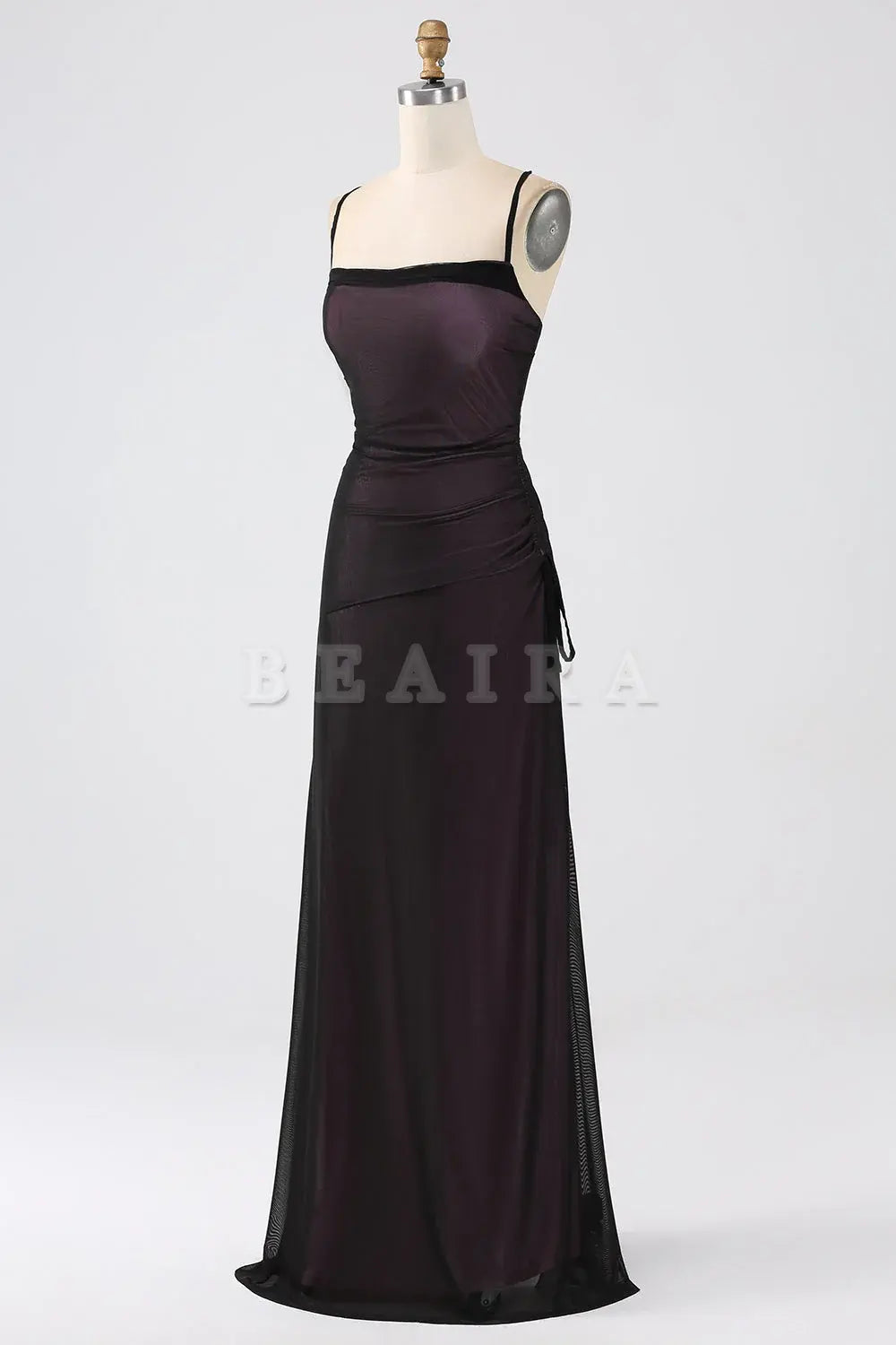 Beaira Black Pink Sheath Spaghetti Straps Backless Maxi Bridesmaid Dress Bridesmaid dress shop