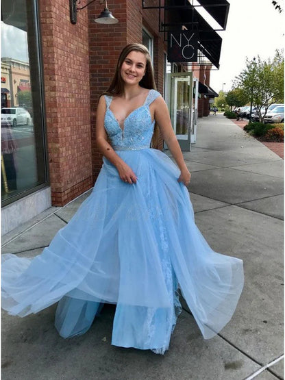 Tulle Ball Gown Straps Sweetheart Prom Dresses with Appliques