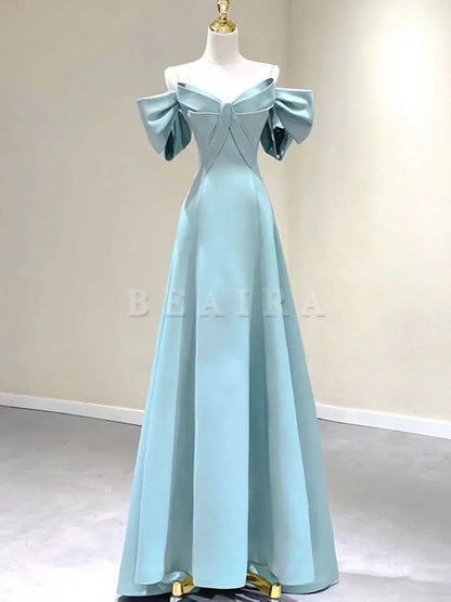 Beaira Blue A-Line Satin Long Prom Dresses Blue Satin Long Formal Dresses Bridesmaid dress shop