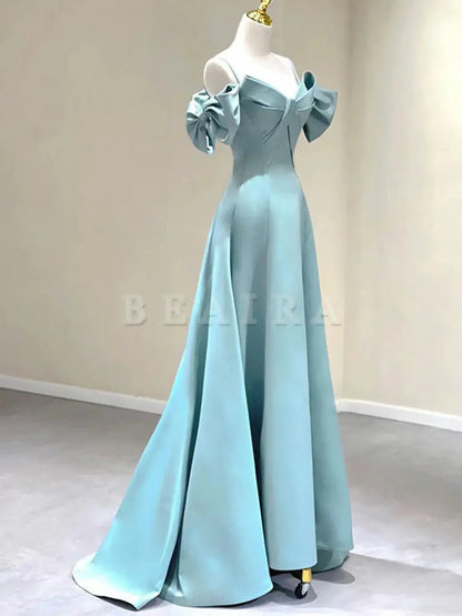 Beaira Blue A-Line Satin Long Prom Dresses Blue Satin Long Formal Dresses Bridesmaid dress shop