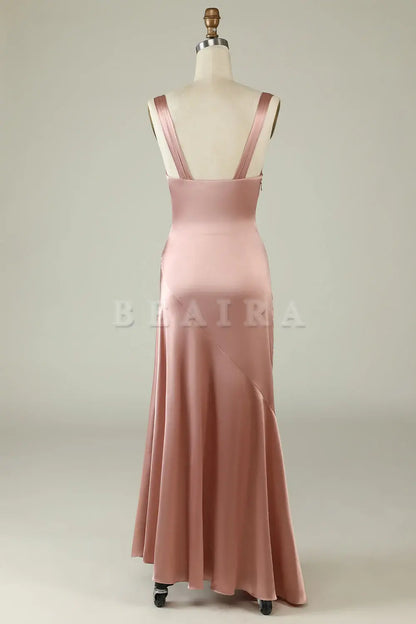 Beaira Blush Asymmetrical Spaghetti Straps Bridesmaid Dress with Slit Bridesmaid dress shop