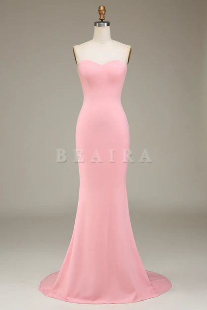 Beaira Blush Pink Mermaid Sweetheart Satin Long Bridesmaid Dress Bridesmaid dress shop