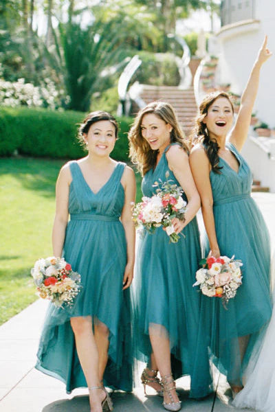 Bohemian Romantic A Line Tulle High Low Bridesmaid Dresses