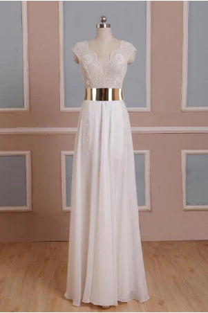 Cap Sleeves Sexy V-neck Side Slit Wedding Party Dresses Popular prom dresses online