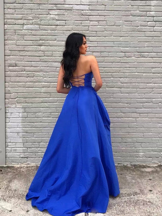 Sleeveless A-Line Strapless Slit Evening Dress Long Prom Dress