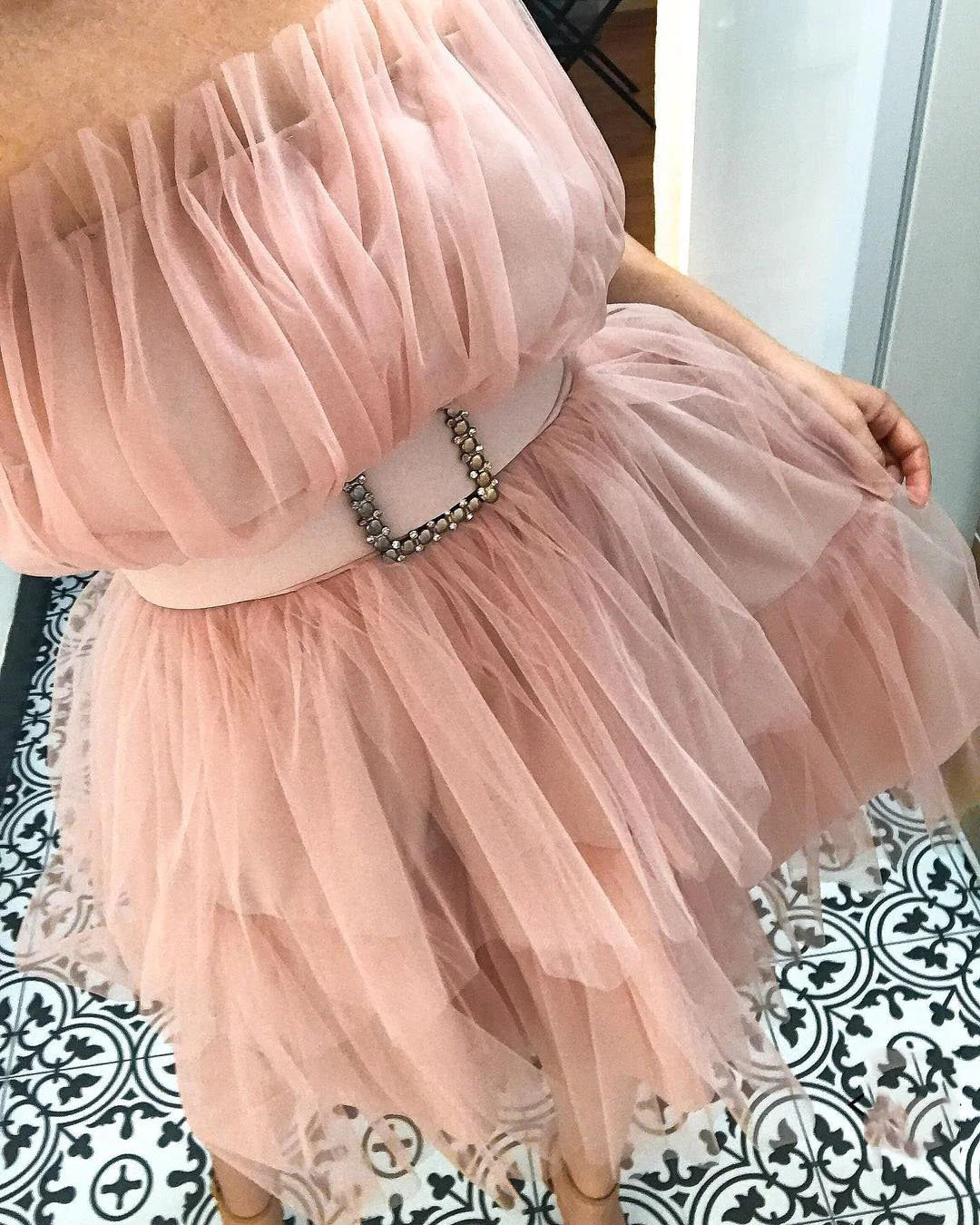 Cheap Homecoming Dress With Ruffles Strapless Tulle Cocktail Dresses