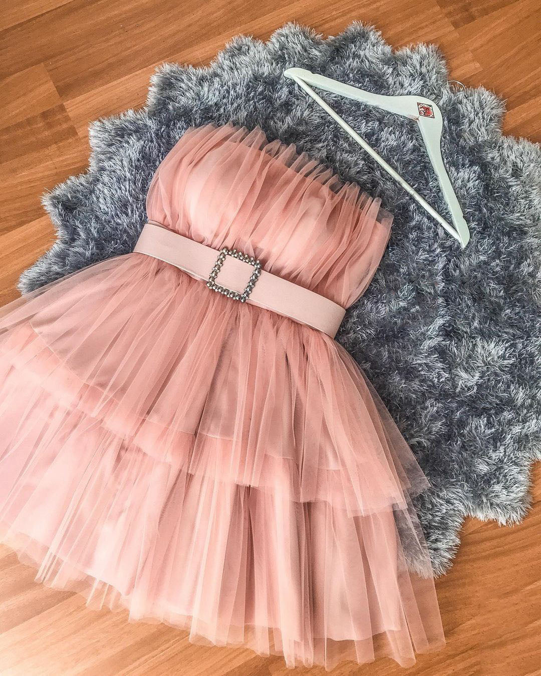 Cheap Homecoming Dress With Ruffles Strapless Tulle Cocktail Dresses