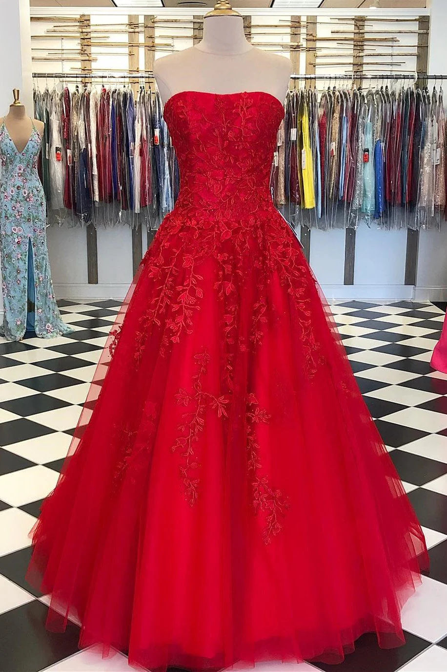 Prom Dresses Lace Applique Military Ball Gown Formal Dress