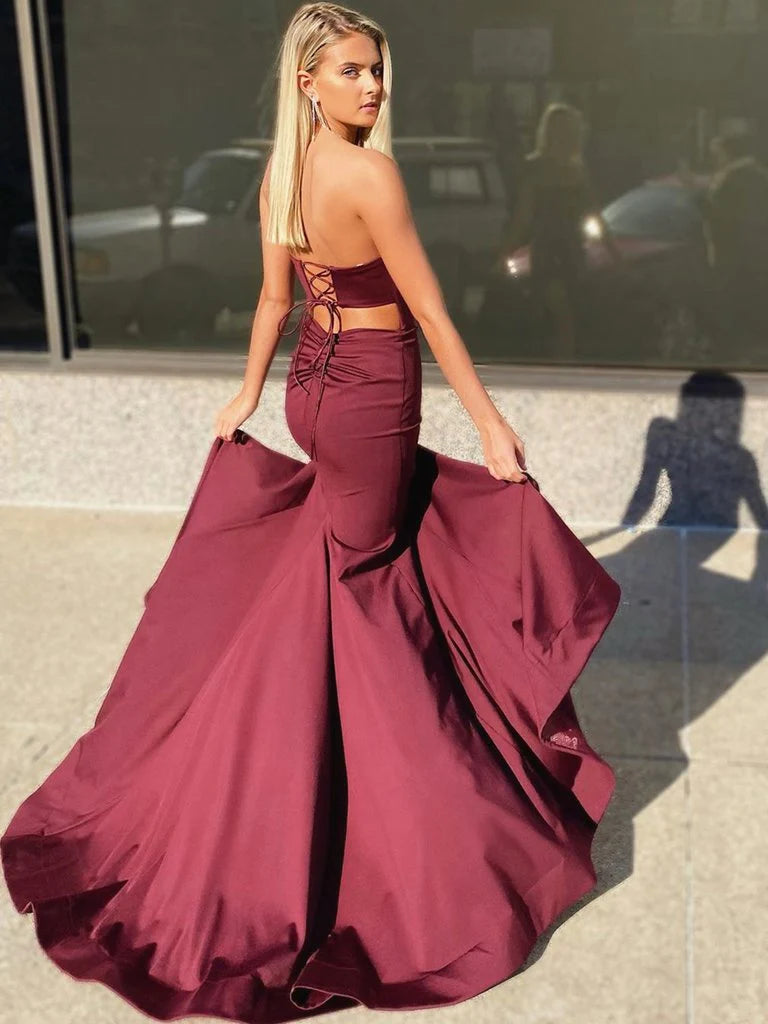 Mermaid Sweep Train Prom Dresses With Slit