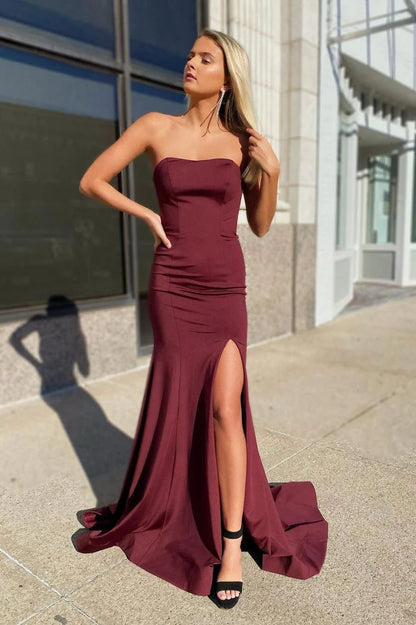 Mermaid Sweep Train Prom Dresses With Slit