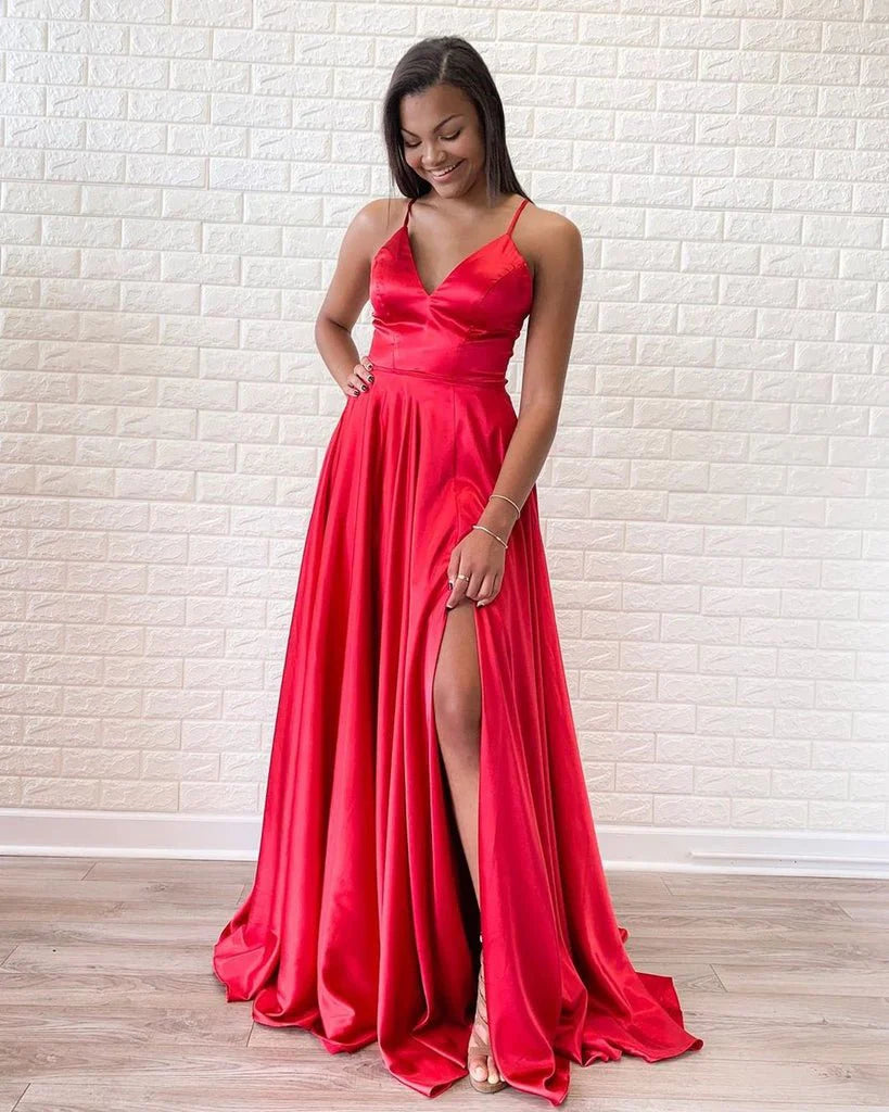 V-neck Backless Prom Dress Evening Gowns