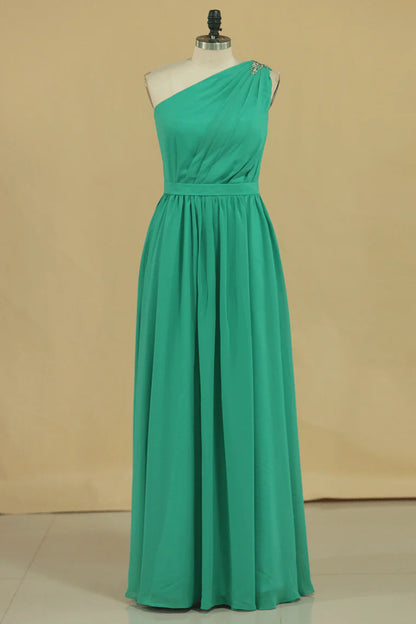 Chiffon One Shoulder A Line Party Dresses Floor Length