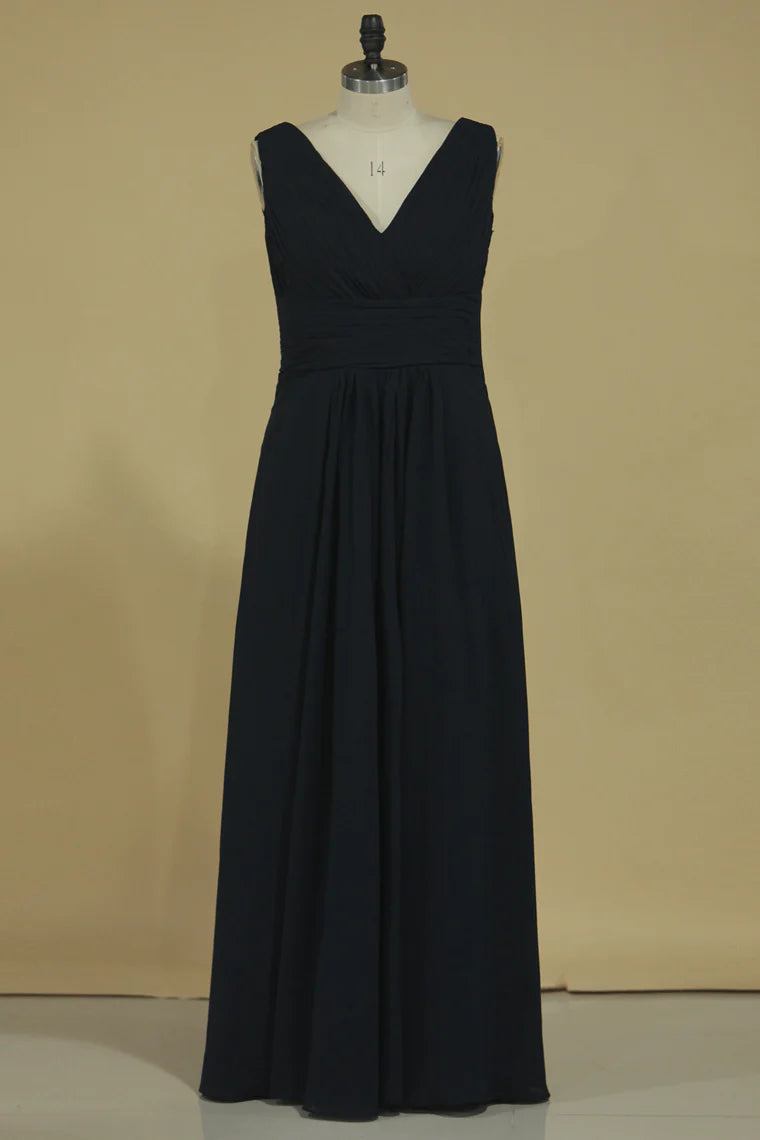 Chiffon V Neck A Line Party Dresses Floor Length