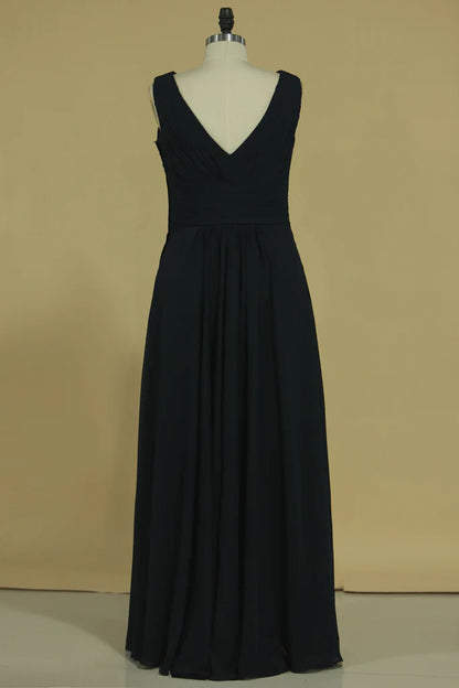 Chiffon V Neck A Line Party Dresses Floor Length