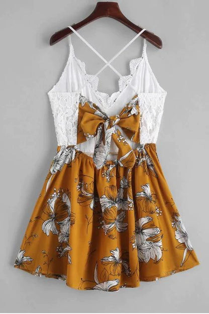 Cute A Line Spaghetti Straps V Neck White Lace Homecoming Dress Floral Print Cocktail Dress