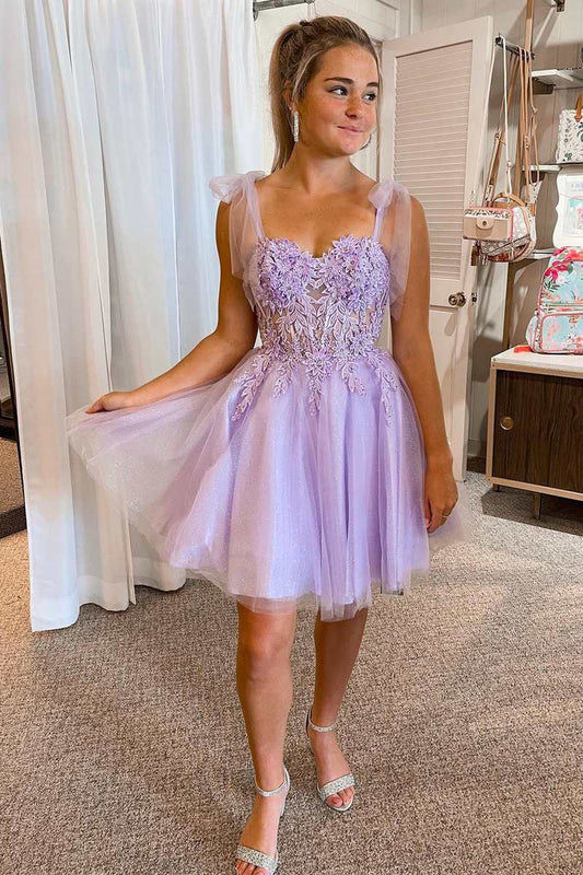 Cute A Line Sweetheart Tulle Appliques Short Cheap Homecoming Dresses