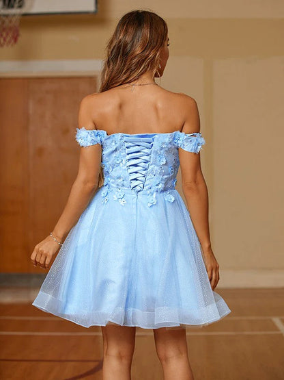 Cute A-line Off-the-shoulder Mini Homecoming Cocktail Dress