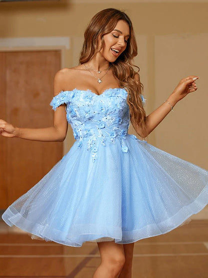 Cute A-line Off-the-shoulder Mini Homecoming Cocktail Dress