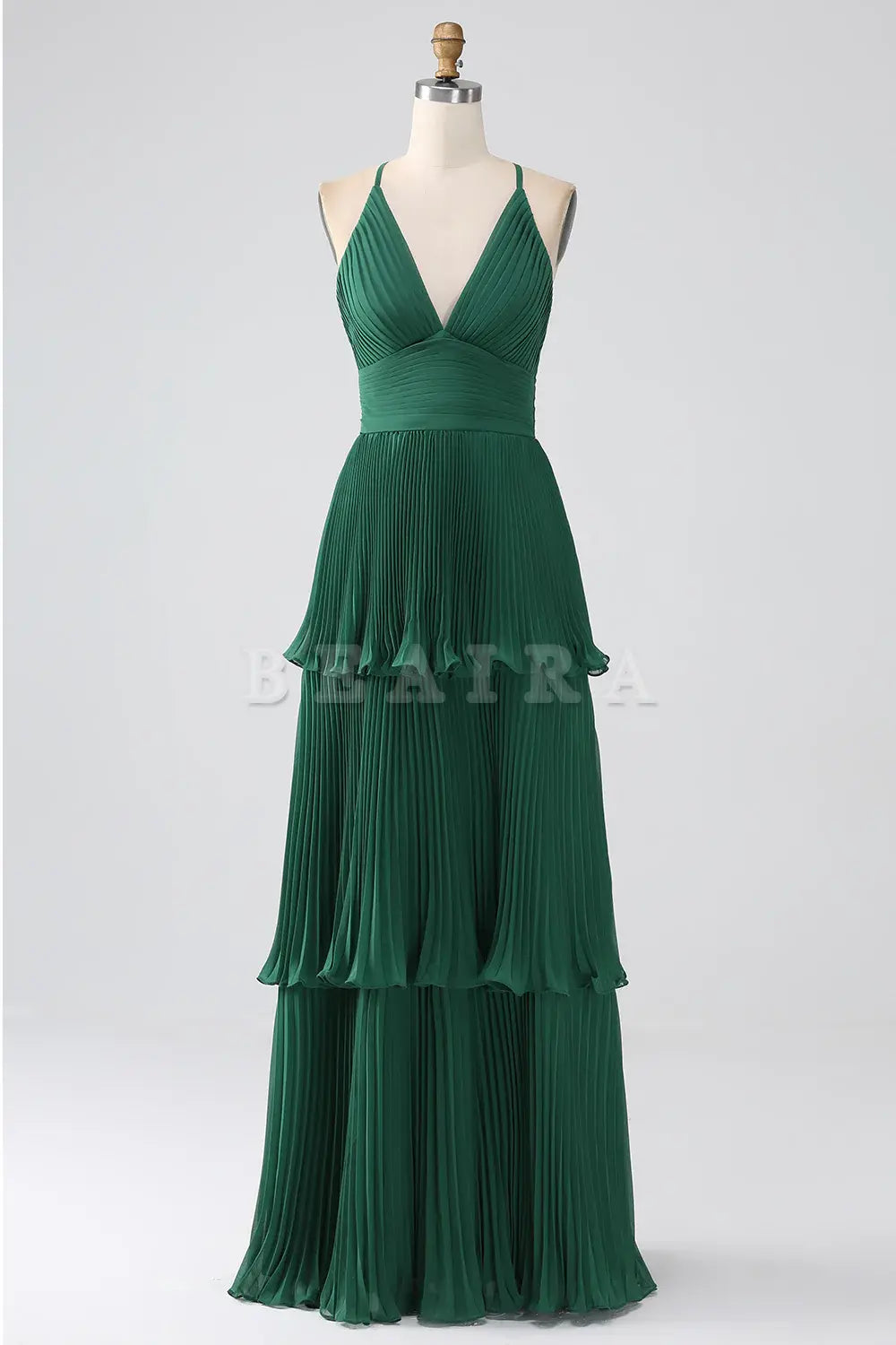 Beaira Dark Green A-Line Tiered Floor Length Chiffon Bridesmaid Dress Bridesmaid dress shop