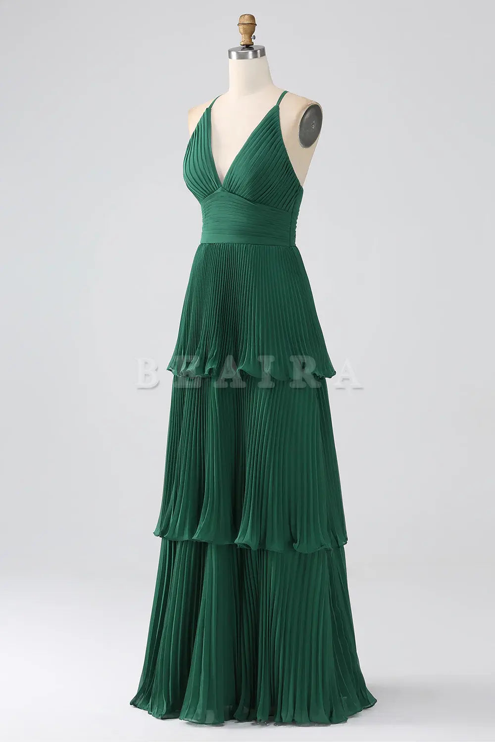 Beaira Dark Green A-Line Tiered Floor Length Chiffon Bridesmaid Dress Bridesmaid dress shop