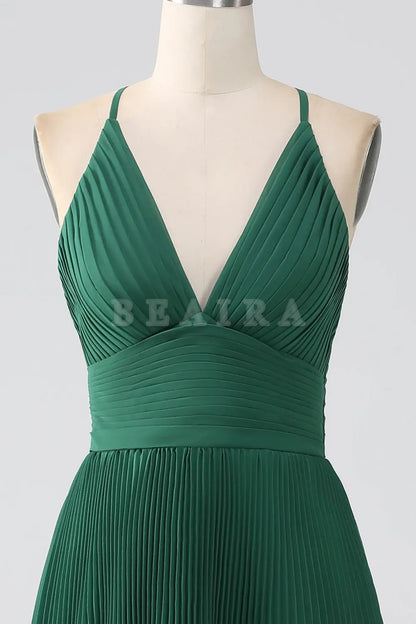 Beaira Dark Green A-Line Tiered Floor Length Chiffon Bridesmaid Dress Bridesmaid dress shop