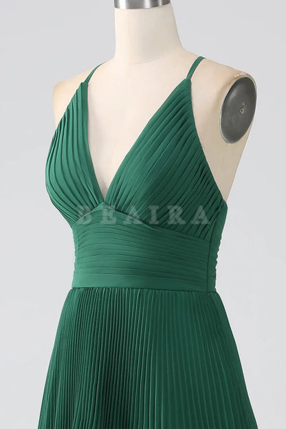 Beaira Dark Green A-Line Tiered Floor Length Chiffon Bridesmaid Dress Bridesmaid dress shop