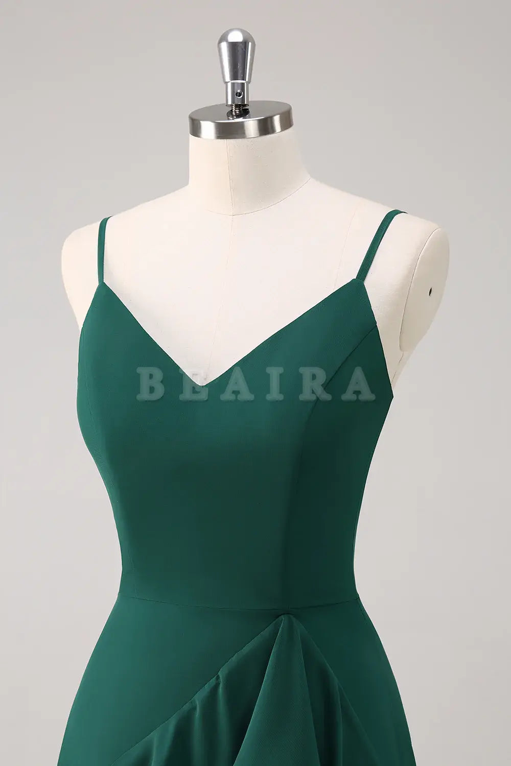 Beaira Dark Green A Line Spaghetti Straps Ruffled Chiffon Floor Length Bridesmaid Dress with Slit Bridesmaid dress shop