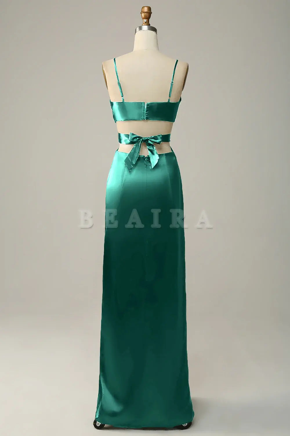 Beaira Dark Green Sheath Spaghetti Straps Cut Out Satin Long Bridesmaid Dress Bridesmaid dress shop