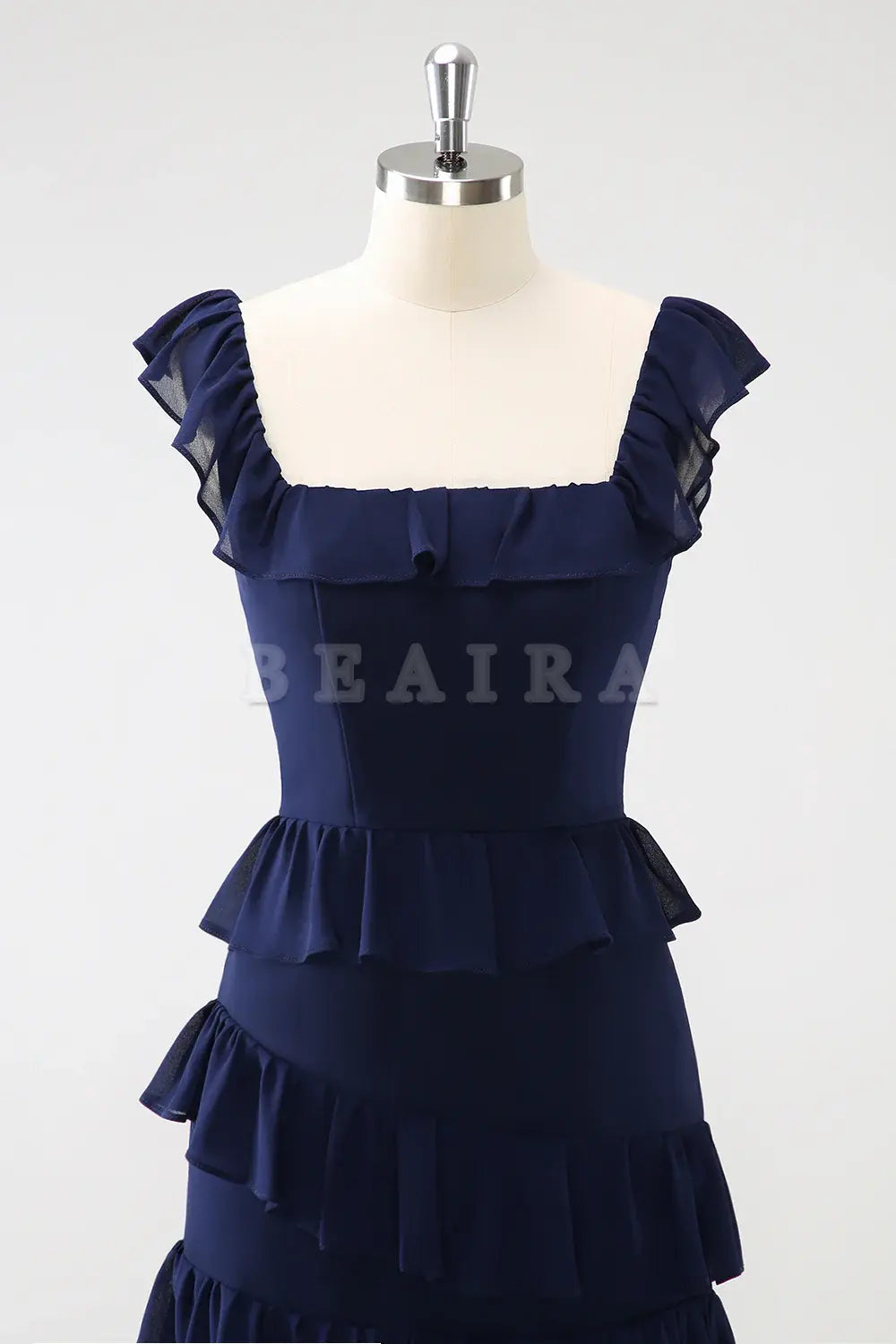 Beaira Dark Navy A Line Square Neck Floor Length Ruffle Bridesmaid Dress Bridesmaid dress shop