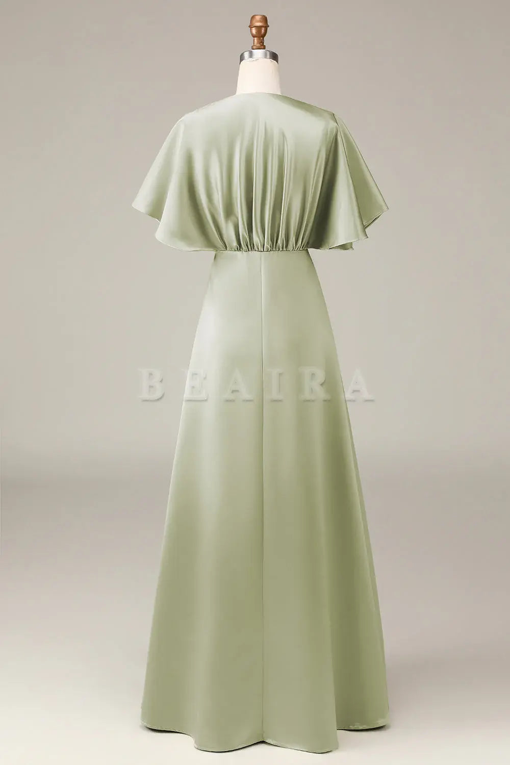 Beaira Dusty Sage A-Line V-Neck Satin Bridesmaid Dress With Short Sleeves Bridesmaid dress shop