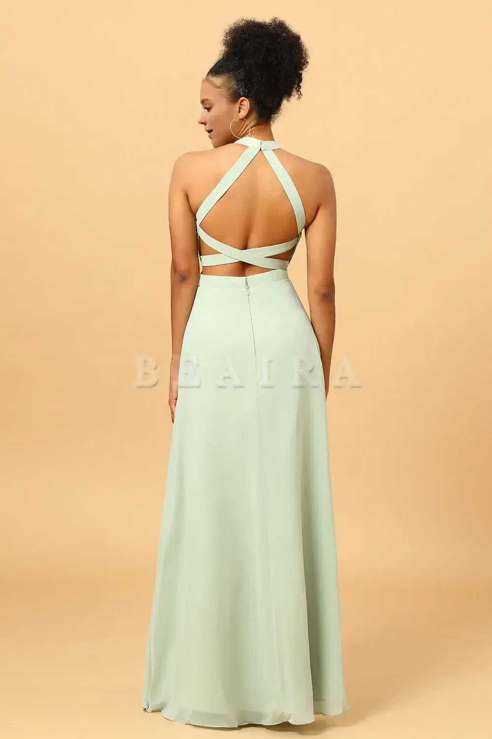 Beaira Dusty Sage Long Chiffon Bridesmaid Dress with Slit Bridesmaid dress shop