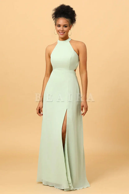 Beaira Dusty Sage Long Chiffon Bridesmaid Dress with Slit Bridesmaid dress shop