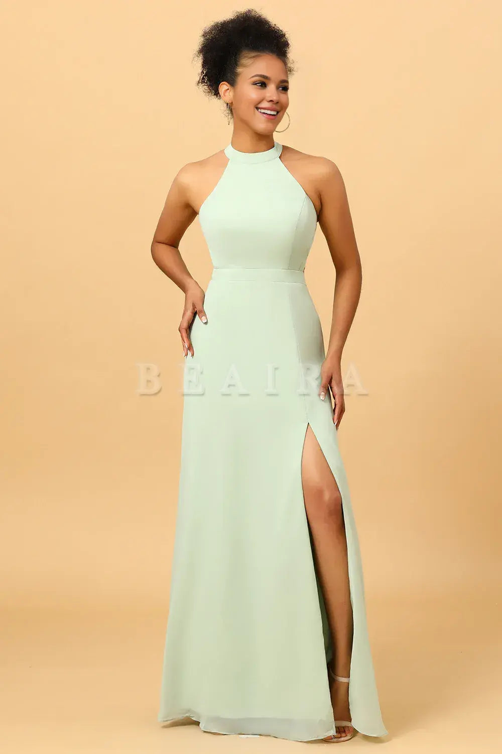 Beaira Dusty Sage Long Chiffon Bridesmaid Dress with Slit Bridesmaid dress shop