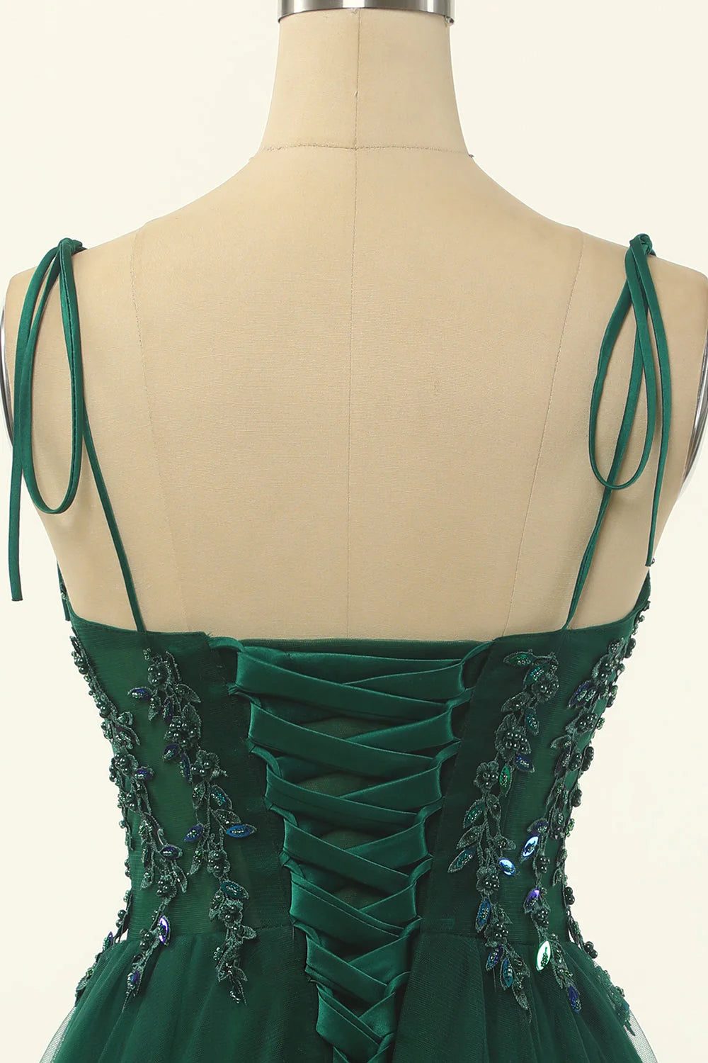 Elegant Green A Line Spaghetti Straps Beaded Tulle Short Homecoming Dress