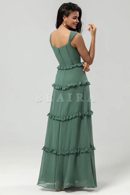 Beaira Elegant A Line Spaghetti Straps Chiffon Eucalyptus Bridesmaid Dress Bridesmaid dress shop