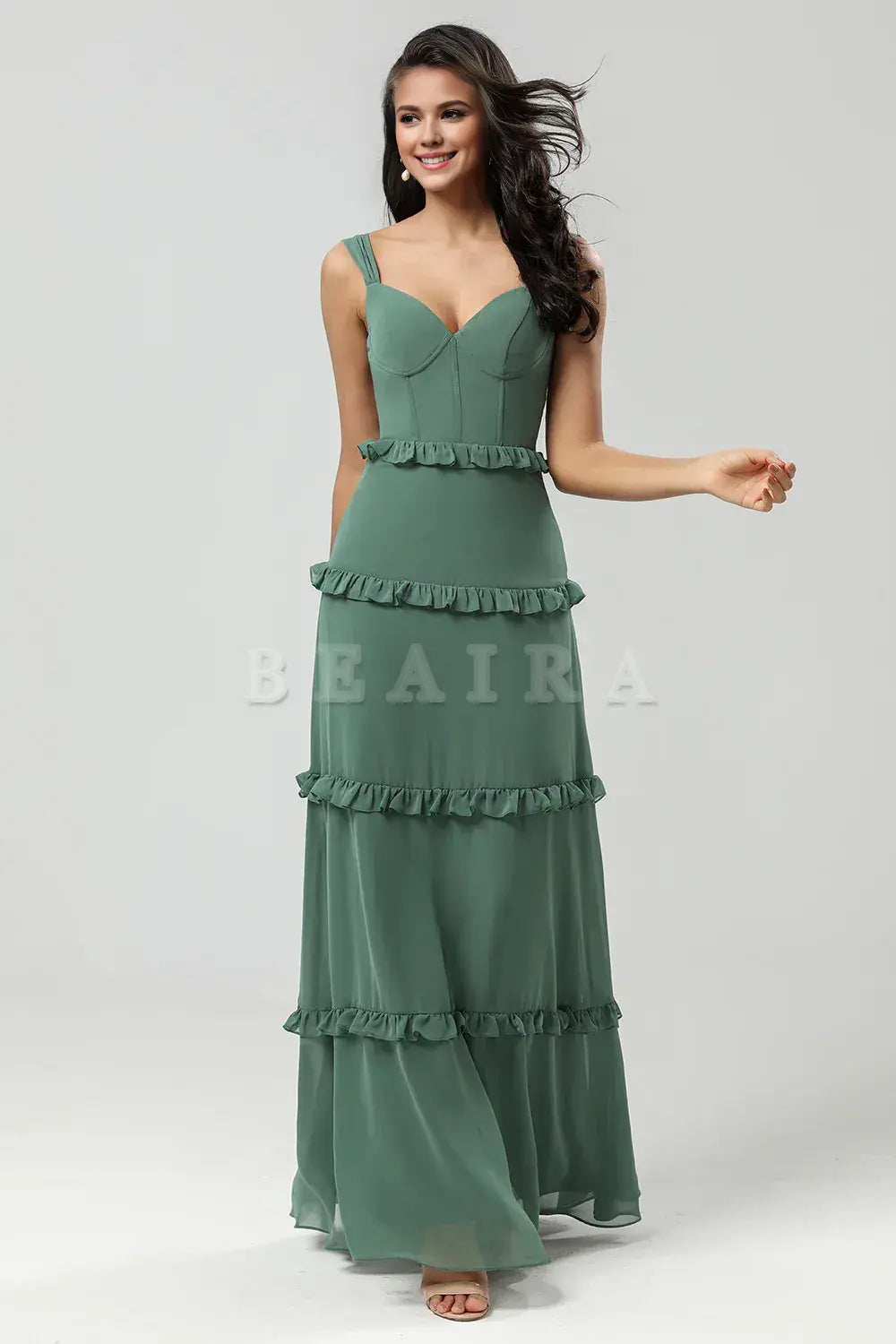 Beaira Elegant A Line Spaghetti Straps Chiffon Eucalyptus Bridesmaid Dress Bridesmaid dress shop