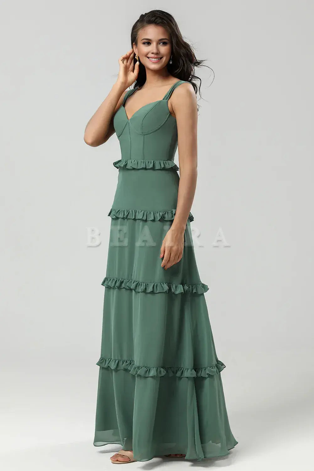 Beaira Elegant A Line Spaghetti Straps Chiffon Eucalyptus Bridesmaid Dress Bridesmaid dress shop