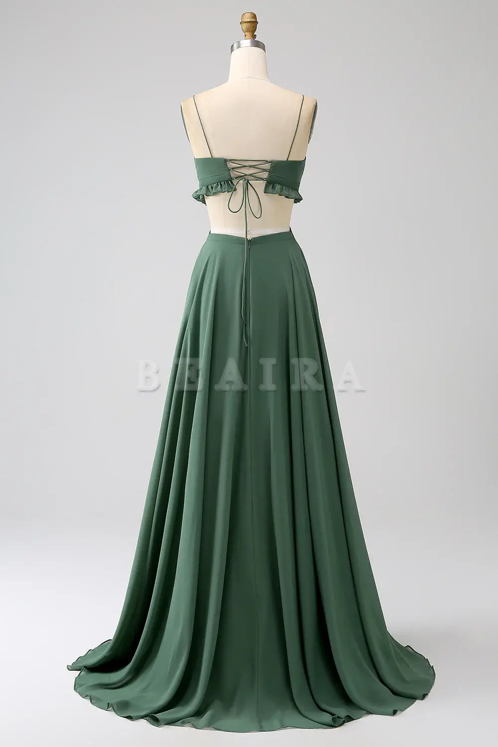 Beaira Eucalyptus A-Line Spaghetti Straps Backless Chiffon Long Bridesmaid Dress Bridesmaid dress shop