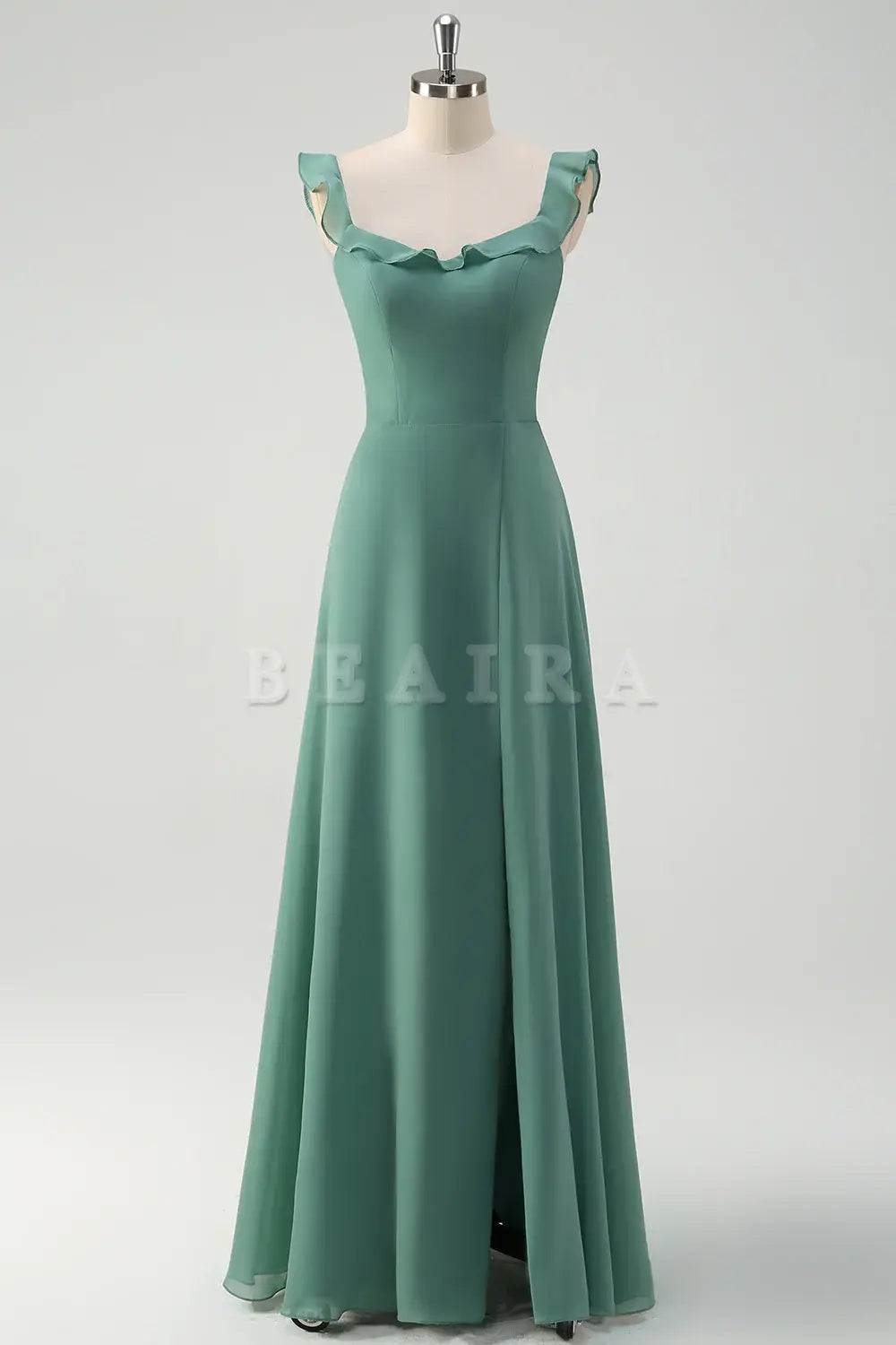 Beaira Eucalyptus A-Line Square Neck Backless Floor Length Bridesmaid Dress with Slit Bridesmaid dress shop