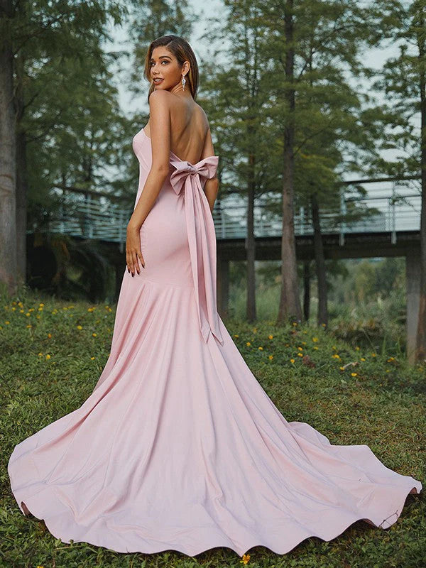 Prom Dresses Pink Sweetheart Mermaid/Trumpet Bowknot Court Train