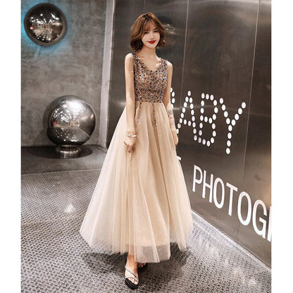 Fantastic Beaded Bodice Prom Dresses A Line Tulle Deep V-Neck