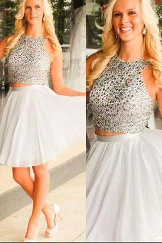 Fashion Halter A-line Two Piece Short Homecoming Dress