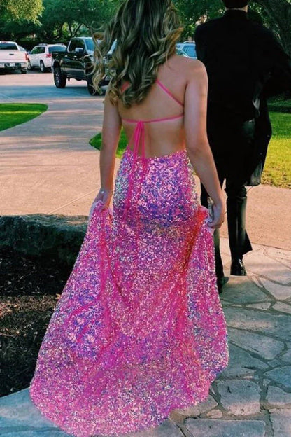 Spaghetti Straps Sequin Mermaid Long Prom Dress