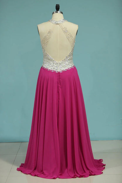 Gorgeous Party Dresses A Line Scoop Chiffon Sweep Train