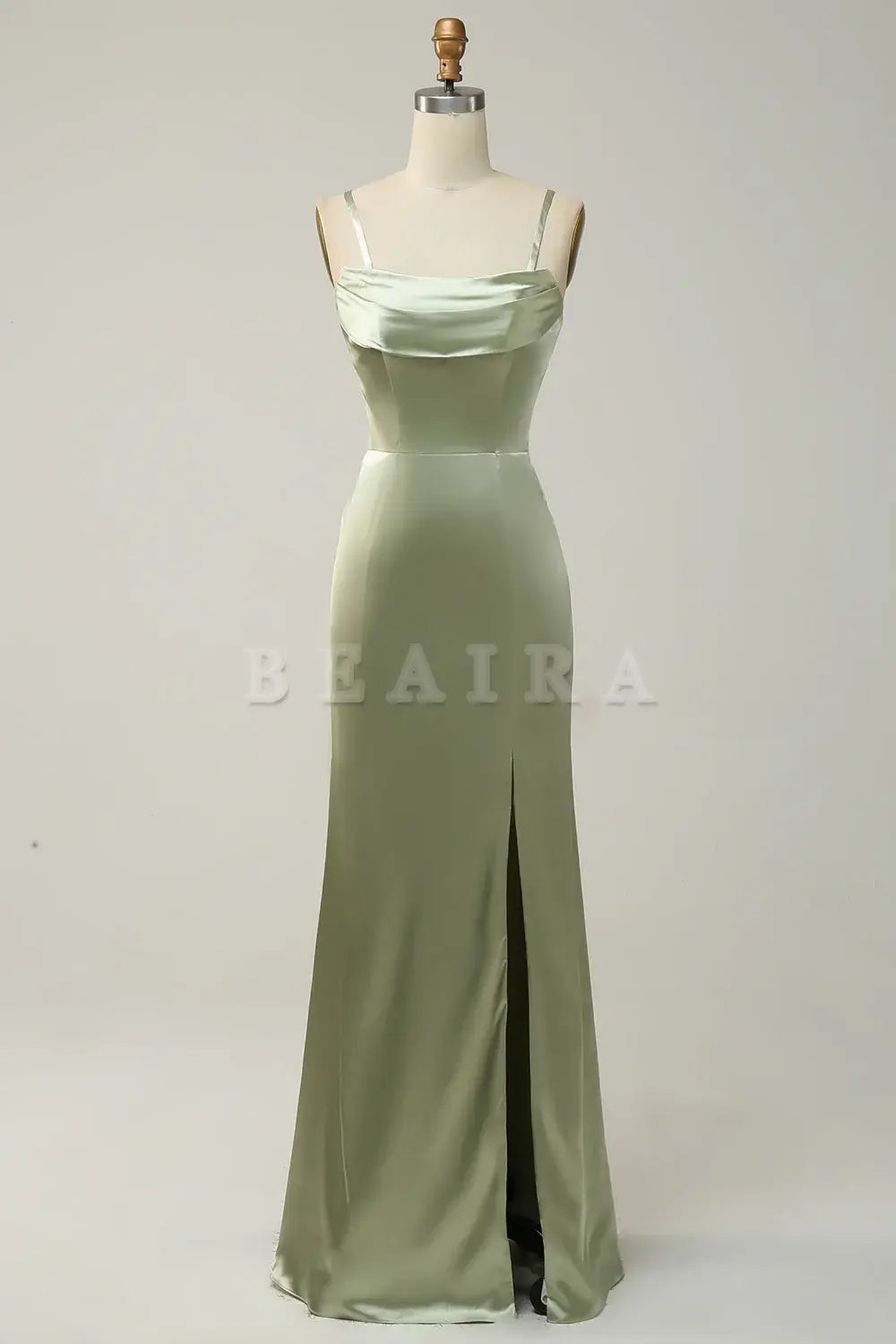 Beaira Green Sheath Convertible Strapless Satin Floor-Length Dress with Slit Bridesmaid dress shop