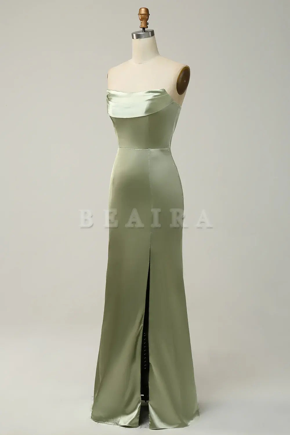 Beaira Green Sheath Convertible Strapless Satin Floor-Length Dress with Slit Bridesmaid dress shop