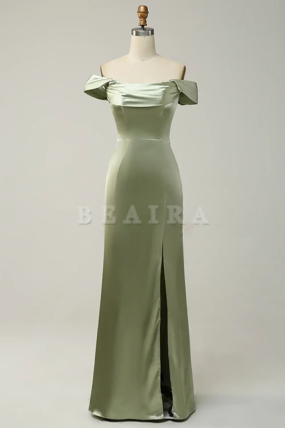 Beaira Green Sheath Convertible Strapless Satin Floor-Length Dress with Slit Bridesmaid dress shop